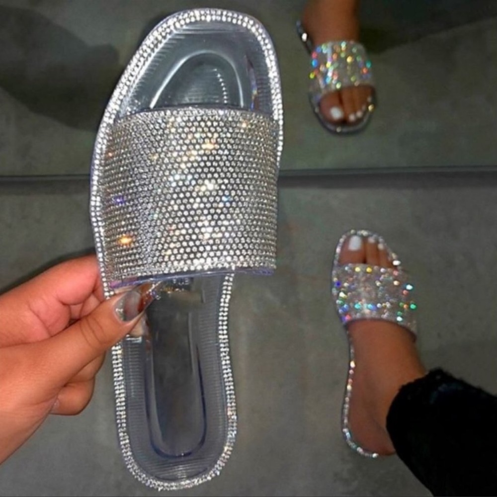 💎Fashion Nova Rhinestone Jelly slip on sandals NWT